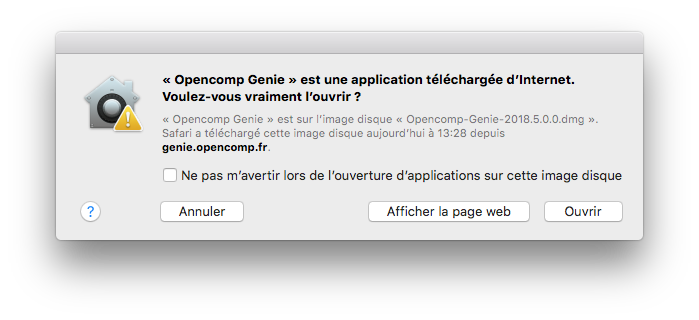 Cliquez sur &quot;Ouvrir&quot; pour lancer Opencomp Genie pour la première fois.